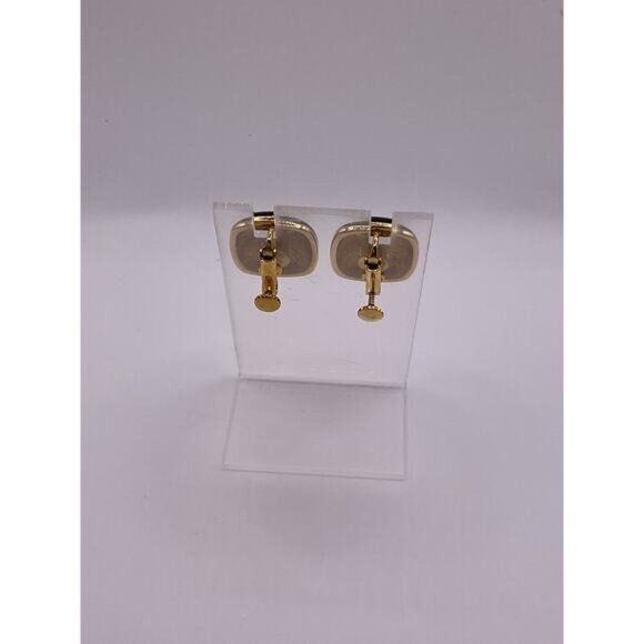 Signed Napier Clip on Screw Back Black Gold Enamel Earrings - Picture 3 of 3
